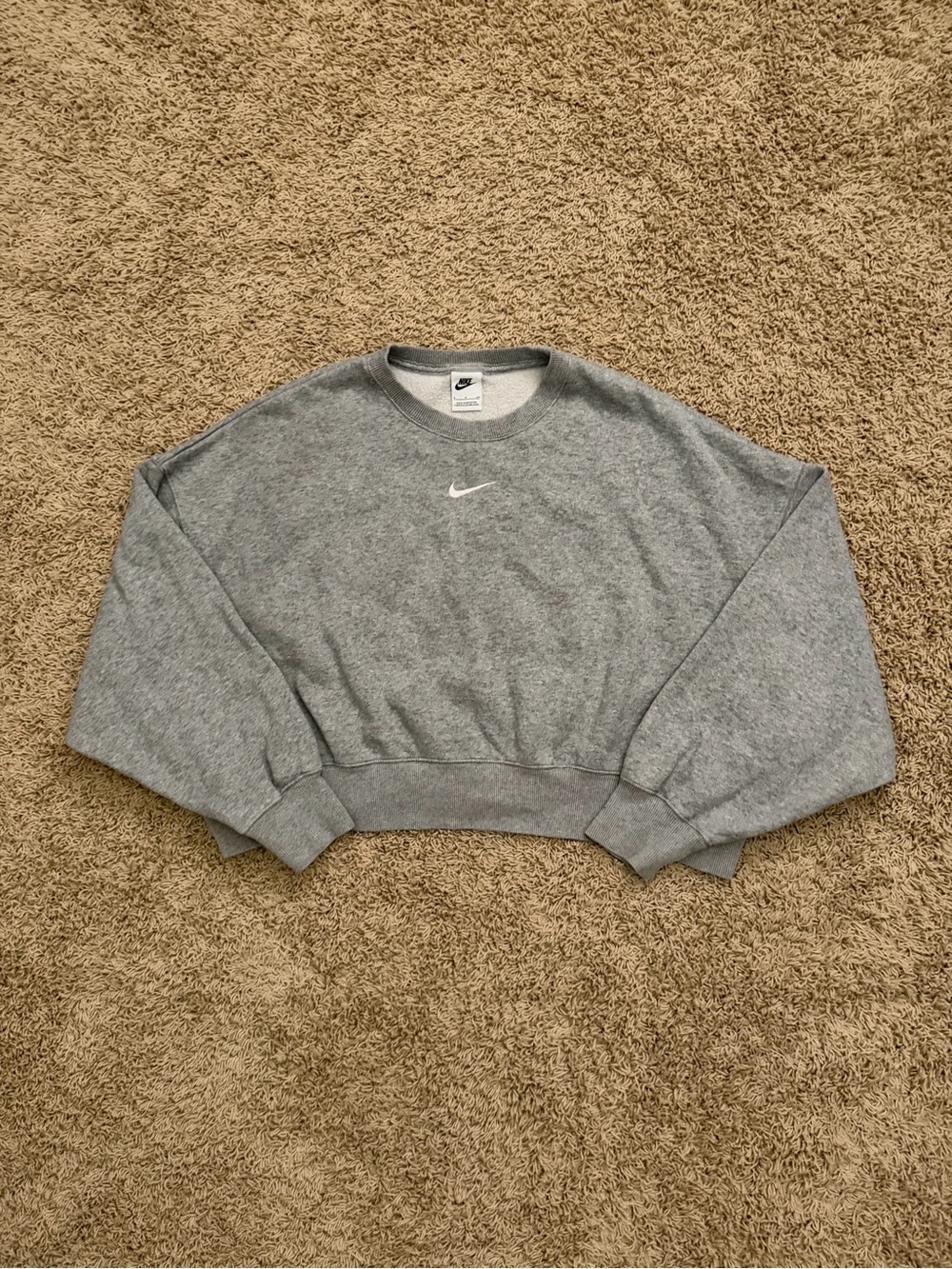 Nike Center Swoosh Womens Phoenix Fleece Sweatshirt Gray Cropped Oversized Small